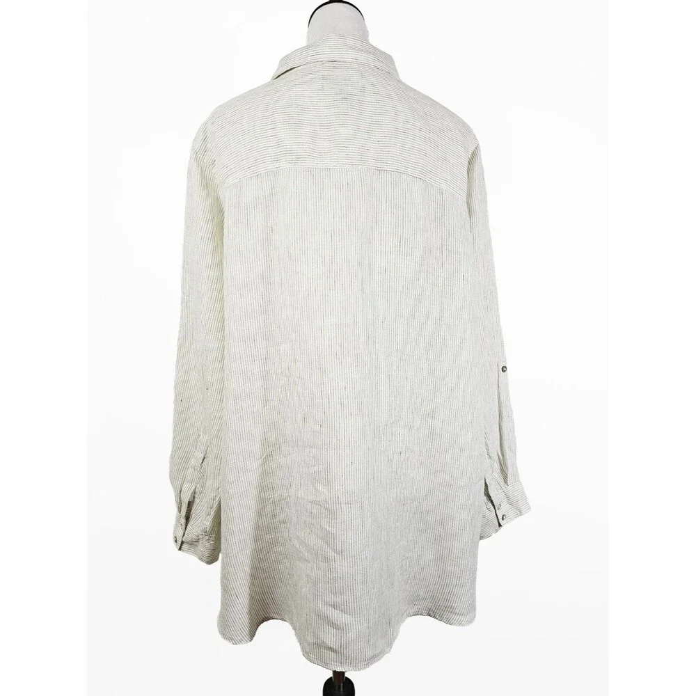 Tahari 2XL Linen White Olive Lagenlook Button Down - Picture 7 of 7